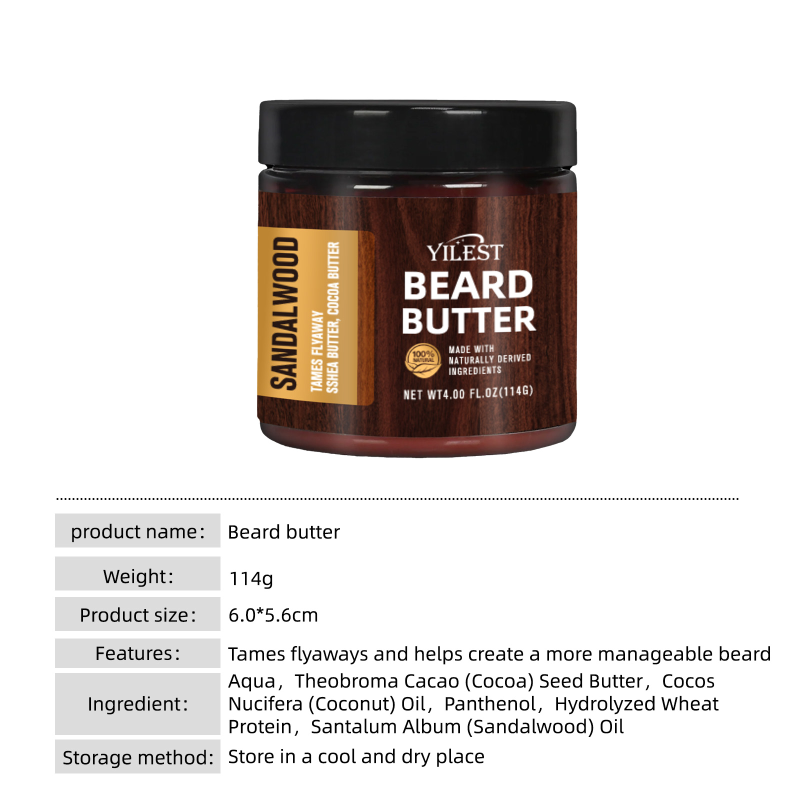 Aftershave Balm Mens - 114g manteiga de barba de sândalo