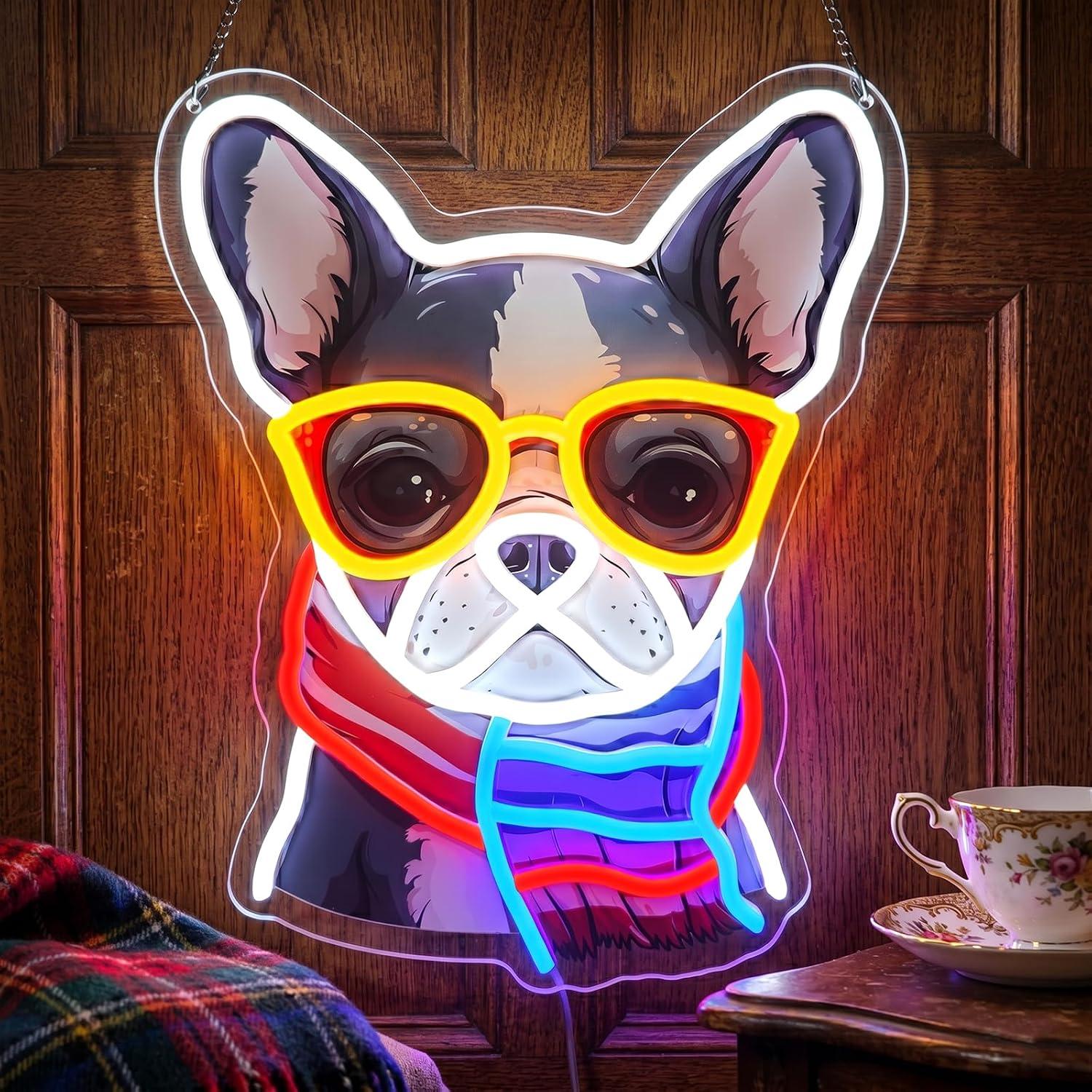 Men'S Grooming Room - Letreiro Neon de Bulldog Francês com