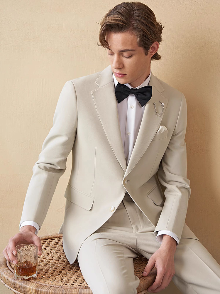 Young Men'S Grooming - Conjunto de ternos masculinos luxo bege