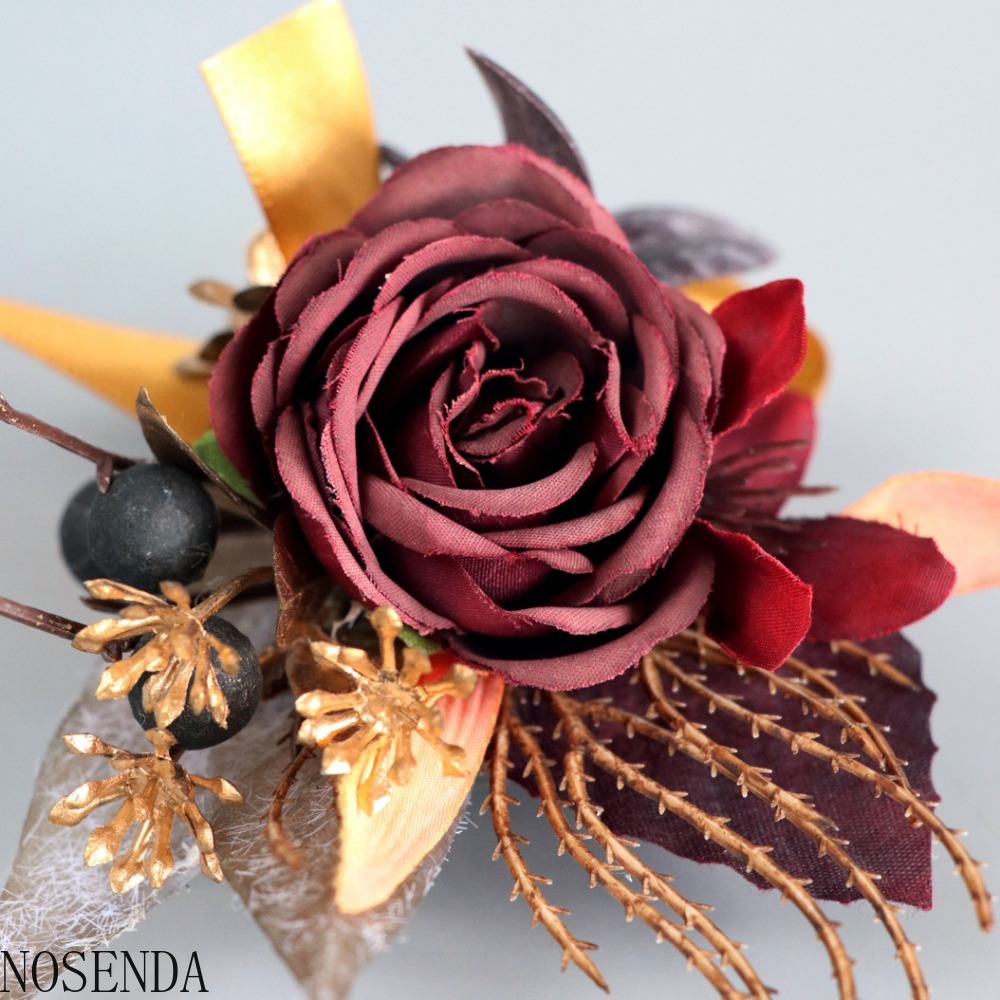Borgonha seda rosa flores arti - Men'S Grooming For Marriage avaliação e preço